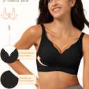 Wireless Bra Women Seamless Push Up Support Comfort V Neck Full Coverage Sleep T-Shirt Everyday Bras (Black)