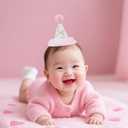 Half Birthday Party Hat, 6 Month Celebration, White and Pink with Gold Number, Glitter Party Decoration