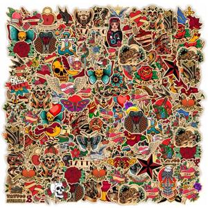 100Pcs Vintage Graffiti Tattoo Stickers Packs for Adults Mens Teens,Cool Retro Halloween Skull Horror Stickers Bulk Decor for Laptop Water Bottle Phone Skater