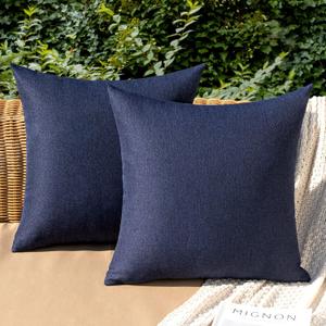MIULEE Pack of 2 Decorative Outdoor Solid Waterproof Throw Pillow Covers Faux Linen Garden Farmhouse Cushion Cases for Patio Tent Balcony Couch Sofa 18x18 inch Navy (18" x 18" (Pack of 2))