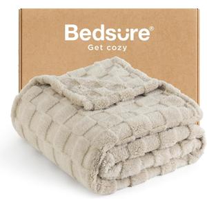 Bedsure GentleSoft Beige Throw Blanket for Couch - Checkered Fleece Blankets Gifts for Kids Girls, Cute Soft Cozy Throw for Bedroom Home Decor Gifts, Neutral, 50x60 Inches