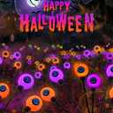6 Pack Halloween Decorations Outdoor Solar Eyeball Lights, Purple and Orange Scary Eyeball Swaying Firefly Lights with 2 Modes, Waterproof Halloween Pathway Lights for Yard Garden Lawn Party Decor