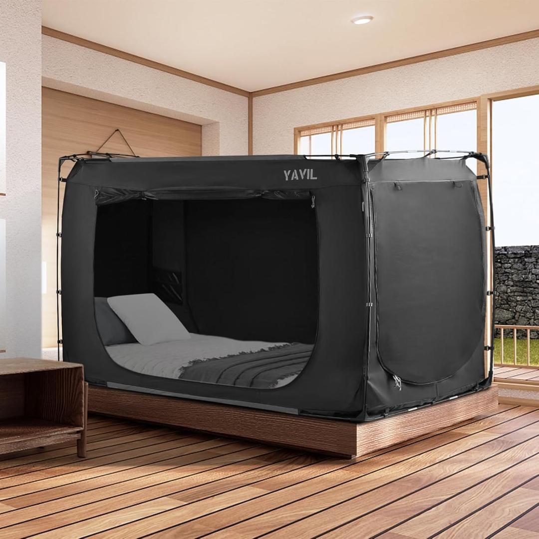 YAVIL Bed Tent Bed Canopy Full Size, Portable Sleeping Tents Dream Tents Indoor for Kids and Adult, Blackout 93% Breathable Privacy Space on Bed with Three Doors (Mattress Not Included)