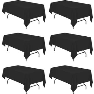 BRILLMAX 6 Pack Black Tablecloths 60 x 102 Inch for 6ft Rectangle Tables - 150 GSM Polyester Fabric, 15" Standard Drop, Water, Stain & Wrinkle Resistant Cloth Cover for Wedding Banquet Dining Buffet