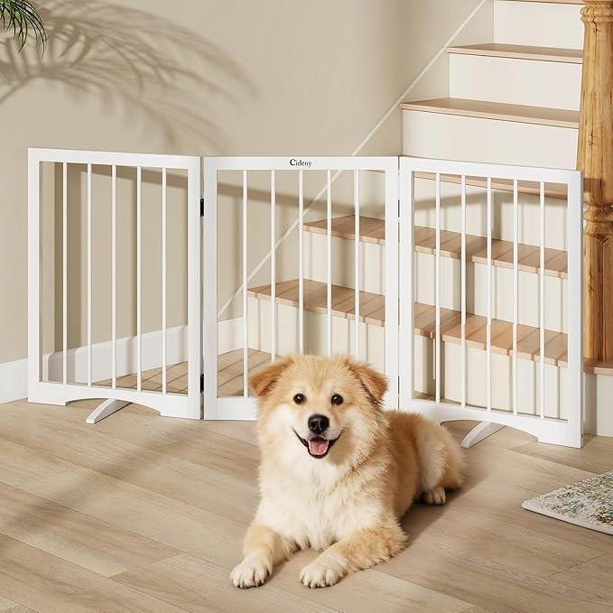 Free Standing Dog Gate Indoor, Foldable Dog Gate for Stairs Doorways
3-Panel Freestanding Pet Gate with Support Feet for Stability, Folding Puppy Gate Easy to Move, Doggy Gate 54"x24", White