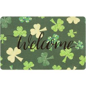 St Patricks Welcome Doormat Outdoor Entrance Doormat Non Slip Rug for Yard Kitchen Indoor Entry 17 x 29 Inch (Shamrock)