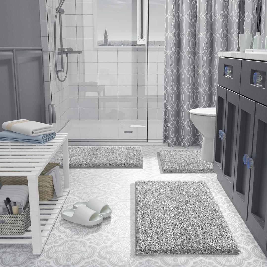 Dark Gray and Light Gray Bathroom Rugs 27.5"x19.6",Extra Soft Absorbent Thick Shaggy Bath Mat, Non Slip Quick Dry Bath Mat, Machine Washable bath rugs for bathroom, Microfiber Rugs for Shower Bathtubs Dark Gray and Light Gray Bathroom Rugs 27.5"x19.6",Extra Soft Absorbent Thick Shaggy Bath Mat, Non Slip Quick Dry Bath Mat, Machine Washable bath rugs for bathroom, Microfiber Rugs for Shower Bathtubs