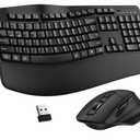 Wireless Keyboard and Mouse Combo, 2.4G Full Size Wave Keys Ergonomic Keyboard with Wrist Rest and 3-Level DPI Adjustable Wireless Ergonomic Mouse for Windows, Mac OS Desktop/Laptop/PC(Black)