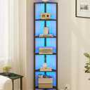 TUTOTAK Corner Shelf with LED Light, 6-Tier Corner Bookshelf for Small Space, Narrow Display Corner Shelf Stand with Storage Rack, for Living Room, Bedroom, Black BS05BK006L