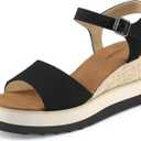 mysoft Womens Espadrille Wedge Sandals EVA Sole Platform Sandal Open Toe Ankle Strap Buckle Shoes (9, Black)