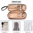 Ethereal Small Makeup Bag for Purse, Stripe Makeup Brush Organizer Bag Travel Make up Bags for Women Double Layer Makeup Pouch for Girls/Women, Nylon Black