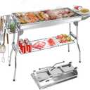 Portable Charcoal Grill, Large Stainless Steel Folding BBQ Grill, Foldable Barbecue Grill with Storage Shelf for Camping BBQ Garden Backyard Party Picnic Outdoor Cooking Kabob, 39x13.4x28 inch