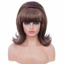 Rugelyss Short Brown Mixed Wig with Bang Retro Bouffant Beehive Wigs fits 80s Costume or Halloween Party