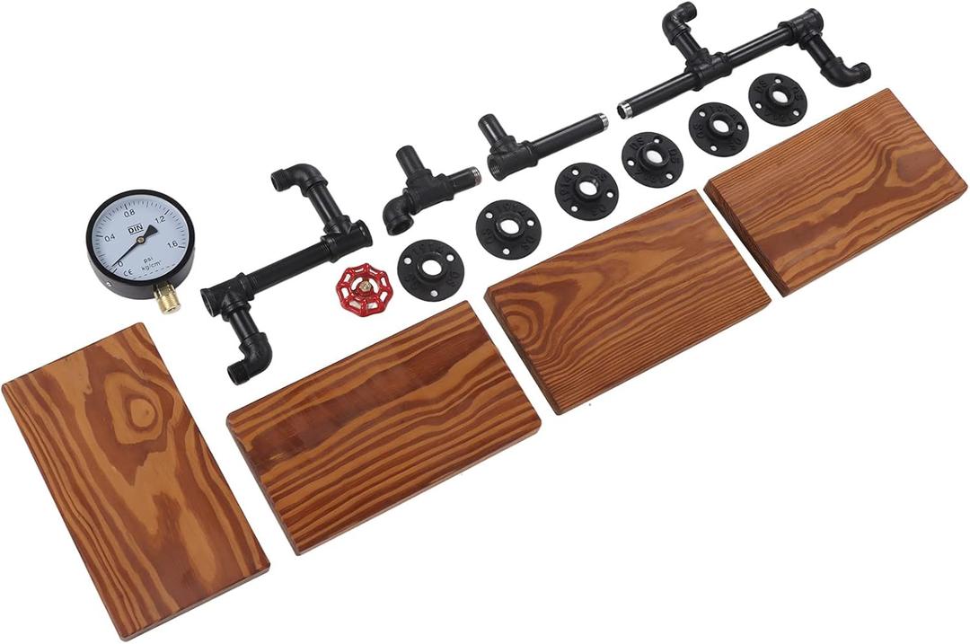 GLOGLOW Shelf Industrial Pipe Shelving for Bedroom Living Room Decor, Durable Malleable Steel and Pine Design, 4 Layers Stylish Storage Solution for Bedroom Living Room Decor, Durable