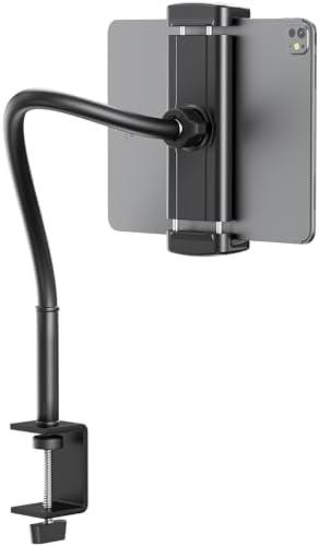 TeQable Tablet Stand for Desk, Gooseneck iPad Holder Clamp Mount, 360° Adjustable Arm Mount for iPad Pro/Air/Mini, Kindle Fire, Galaxy Tabs, 4.7"-13.5" Tablets, for Kitchen, Work, Video Call, Bed