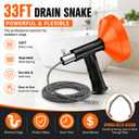 33 Feet Drain Snake Auger, Plumbing Snake Drain Hair Clog Removal Tool, Sink Unclogger Drain, Heavy Duty Drum Auger, Cleaner Tool for Bathroom Kitchen Tub Shower Drain Clog Remover with Gloves Orange