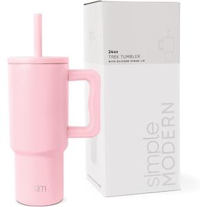 Simple Modern Kids 24 oz Tumbler with Handle and Silicone Straw Lid | Spill Proof and Leak Resistant | Reusable Stainless Steel Bottle | Gift for Kids Boys Girls | Trek Collection | Blush