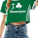 St Patricks Day Shirt Women Luck Shamrock Shirts Cute Saint Patricks Day Crop Top Irish Raglan Shirt (Green, L)