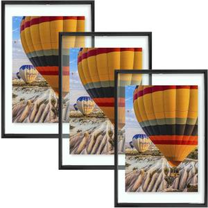 Golden State Art 12x18 Black Aluminum Floating Picture Frame, 3 Pack