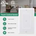 Wengart Single Pole Touch Light Switch, No Neutral Wire Required, Capacitive Wall Touch Sensor Switch with LED Indicator, 150W LED/480W Tungsten, ETL Listed, White