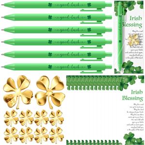 Marspark 40 Sets St. Patrick's Day Gifts Bulk Good Luck Tokens Luck Charms Green Pens and Irish Blessing Poem Cards Irish Party Favors for Family Coworkers Teachers (Golden)
