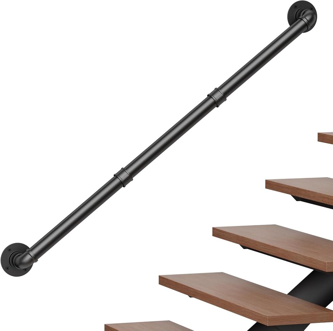 Abiglifty 4FT Pipe Handrail, Hand Rails for Indoor Stairs, Stair Railing Indoor, Grab Bars for Wall, Outdoor Handrails for Exterior Steps, Elderly Safety Handle for Stairs Porch Bathroom (Black,129cm)