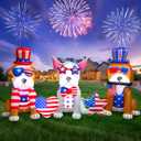 Spinosaurus 7FT 4th of July Inflatables Outdoor Decoration 3dog USA Flag Print Heart Star with LEDs Blow Up Independence Day Patriotic Holiday Yard Decorations