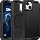 Magnetic Case for iPhone 13/14/15, Heavy Duty Protective, Shockproof Magsafe Compatible Phone Cover for iPhone 15 6.1" Black