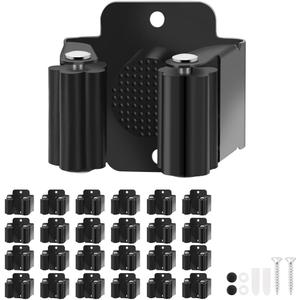Broom Holder Wall Mount, 24PCS Broom Hanger Wall Mount, Stainless Steel Heavy Duty Mop Holder Broom Mop Hanger Wall with Screws, Garden Outdoor Tool Organizer Rack Broom Hanger (Black)