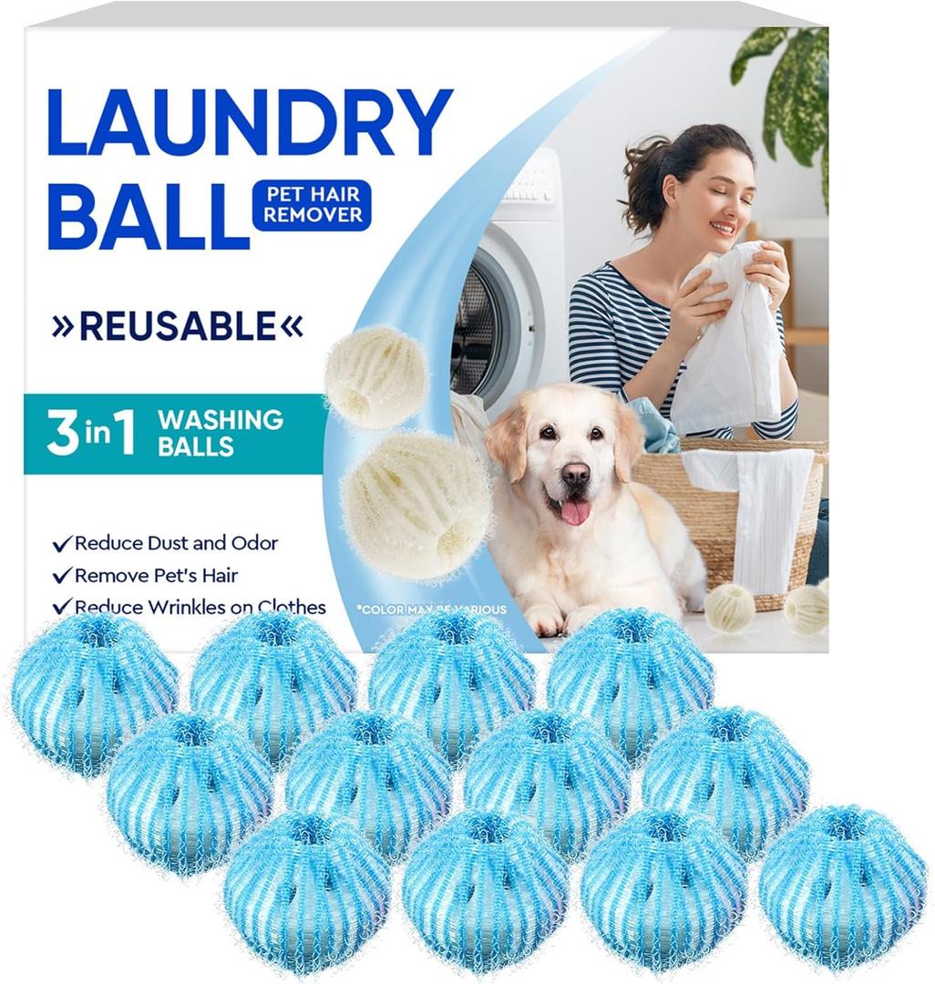 Pet Hair Remover for Laundry  12PCS Reusable Washing Machine Hair Catcher Balls for Dog & Cat Fur, Washer & Dryer Lint Remover for Clothes, Bedding & Blankets