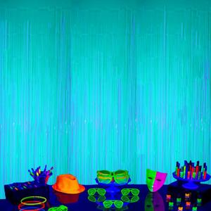 2 x 2 Pack Foil Fringe Backdrop - Fluorescent Green Shiny Tinsel Curtains for Party Decoration/Photo Booth Props - 3.3x6.6 FT Metallic Foil Backdrop for Birthday, Wedding, Graduation, Christmas.