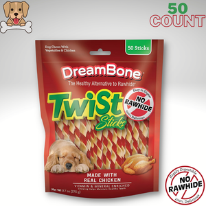 Healthy Twist Sticks for Dogs - Rawhide-Free with Vitamins, 50 Chews Included