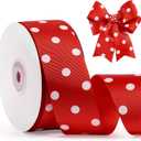 Polka Dot Grosgrain Ribbon 1.5 Inch, 25 Yards Spool Red and White Dot Craft Ribbon for Christmas Gift Wrapping DIY Crafts Hair Bows Wedding Party Decor Sewing and Home Decoration