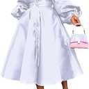 SHINFY Casual Church Dresses for Women Satin Long Sleeve A Line Semi Formal Fit Maxi Long Dresses with Pockets, XL