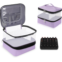 Clear Nail Polish Organizer Double layer Nail Polish Holds 30 Bottles and Nail Lamp, Nail Dryer Case Storage Supplies with Adjustable Dividers, Portable Nail Carrying Bag for Nail Tech (Purple)