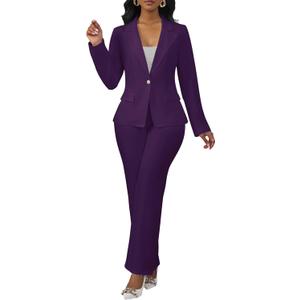 Salimdy 2 Piece Pant Suits for Women Business Casual Outfits Dressy Blazer Jackets and Pencil Pants Work Set. L Size