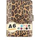 A6 Refillable 6 Ring Faux Leather Budget Binder,Mini Notebook Binder Cover for A6 Filler Paper,Loose Leaf Personal Planner Cover with Magnetic Buckle Closure (Leopard)