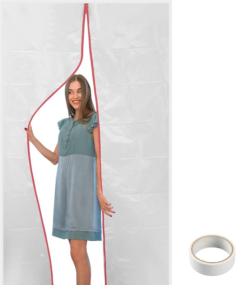 4 ft x 7 ft Plastic Zipper Door Dust Protector (Red Zippers) - Heavy-Duty Plastic Sheeting with Zipper Door Dust Protection - Easy to Install and Remove - Includes 3 cm x 10 m Gaffer Tape