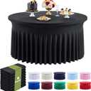 Outpain 8 Pack Black Spandex Tablecloth for 72in/6FT Round Tables, Wrinkle Free Tablecloth with Skirt for Wedding, Graduation & Banquet