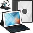 Keyboard Case for iPad 9.7 6th 2018/5th gen 2017/ Air 2-7 Color Backlit Detachable Wireless Keyboard - 360 Rotatable Magnetic Detachable Slim Folio Cover with Pencil Holder (Black)