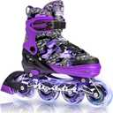 Kuxuan Boys Adjustable Inline Skates with Light up Wheels, Fun Illuminating Skates for Kids Girls Youth (X-Large(Adult 8-10 US), Purple)