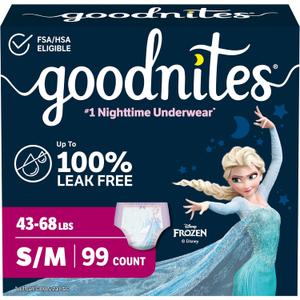 Goodnites Girls' Bedwetting Underwear, Size S/M (43-68 lbs), 99 Ct (3 Packs of 33)\