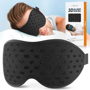 LitBear Breathable Sleep Mask, 3D Eye Mask Sleep for Side Sleepers Women Men, Light blocking Sleeping Mask with Adjustable Strap, Soft Lightweight Eye Cover for Travel, Night Work, Nap, Office - Black
