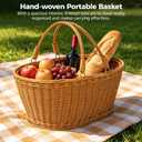 Wicker Picnic Basket with Handles, 16 x 12 x 7 in Hand Woven Washable PP Rattan Storage Basket, Portable for Easter, Shopping, Fruit, Vegetable, Bread, Garden Harvest, Camping, Brown
