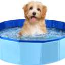 Enenes 24'' x 8'' Dog Pool, Folding Dog Swimming Pool, Portable Dog Bathtub, Dogs Cats PVC Non-Slip Bath Tub Puppy Shower Bathing Tub and Collapsible Pool for Dogs Cats (Blue)
