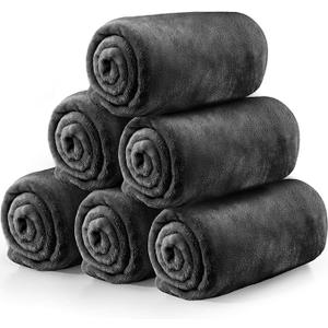 6 Pcs Flannel Fleece Throw Blanket Bulk 4 x 5 Inch Soft Fleece Blanket Warm Throw Blanket Coral Blankets for Couch Sofa Home Wedding Gifts Season (Dark Gray)
