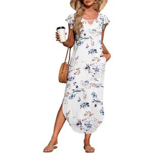 MISFAY Women's Summer Maxi Dress Ruffle Sleeve Long Beach Split Dresses with Pockets (XXL) MISFAY Women's Summer Maxi Dress Ruffle Sleeve Long Beach Split Dresses with Pockets (XXL)