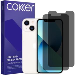 COKER 2PACK Privacy Screen Protector for iPhone 13 Mini, Anti Spy, 9H Hardness Shatterproof, Anti-Scratch, Anti-Fingerprint, Touch Sensitive, PET Film, Blue Light Filter, Easy Install