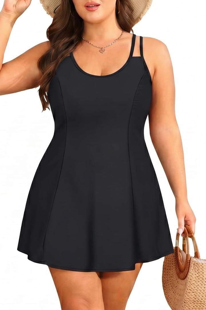 Tempt Me Women Plus Size Swim Dress - Two Piece Swimsuit 2025 Bathing Suit with Shorts (Black, 18W)