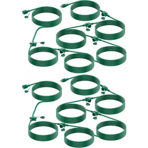 Brightown Outdoor Extension Cord Multiple Outlet, 2 Packs Each 50 Ft Christmas Light Extension Cord Evenly Spaced 6 Outlets Plugs with Safety Cover, 16/3 SJTW Green Extension Cord Waterproof